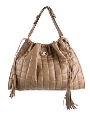 GUCCI Deco Large Camel Beige Quilted Leather Hobo Tote Chain Shoulder Bag